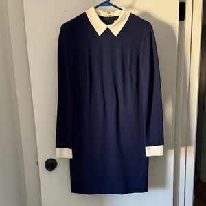 NWT Classy Navy Shift Dress with White Collar and Cuffs
